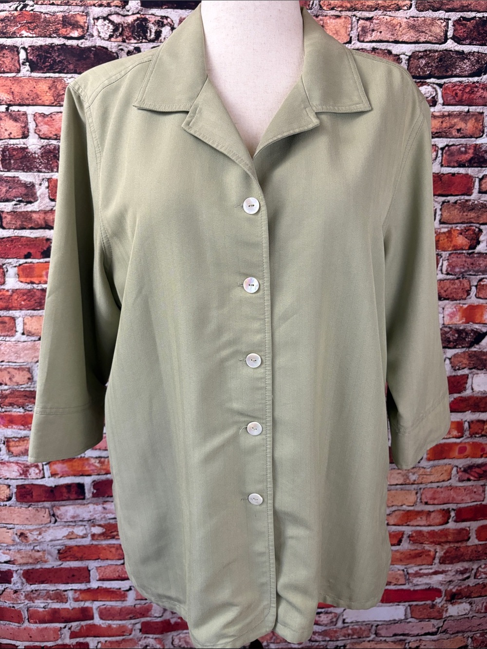 Havana Jack’s Cafe Women's Light Sage  Button-Front Shirt 3/4 Sleeves XL